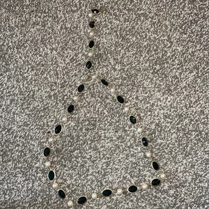 Collana Vintage Richelieu Tono Oro Finta Perla Perla Nera 31" - Foto 1 di 2