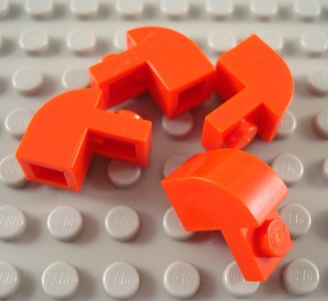 LEGO Lot of 4 Red 1x2x1 1/3 Curved Top Brick Pieces - Image 1 of 1