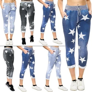 Womens Ladies Floral Print Italian Trousers Casual Magic Jogging Bottoms Pants - Picture 1 of 11