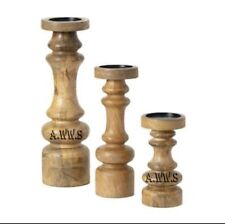 Brown Wood Pillar Candle Holder Traditional Pillar Candleholder, Natural (Set3