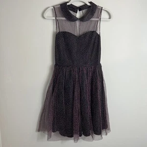 Betsey Johnson Pin Up Style Dress-Mesh-Black Pink Polka Dots-Rockabilly-Size 2 - Picture 1 of 9