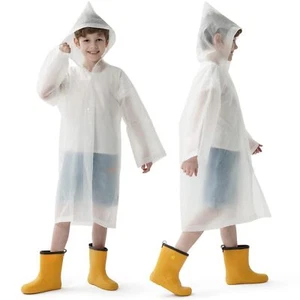 2 Pack White Raincoats for Kids Reusable Rain Ponchos with Hood and Sleeves C... - Picture 1 of 8
