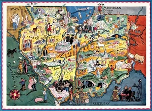 1930s Original Indiana and Illinois Picture Map Berta Elmer Hader State Map 470 - Picture 1 of 6
