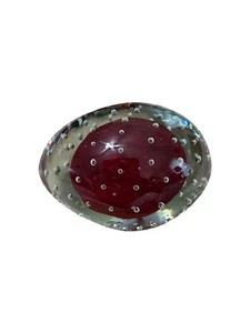 Paperweight Speckled Egg Shaped Ruby Red Center with Clear Outer Glass Art - Picture 1 of 12
