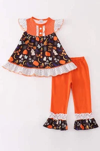Abby & Evie Girl's Boutique Orange Trick Or Treat Halloween Candy Corn 2 Two Pie - Picture 1 of 15