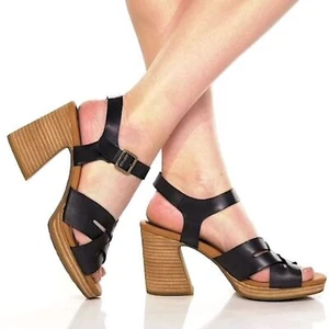 Kork Ease Heel Sandalen Hutton schwarz Kreuz Riemchen Leder Chunky Block Gr. 7 - Bild 1 von 14