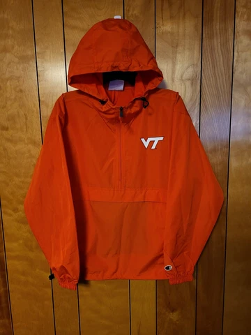 CHAMPION Virginia Tech Jacket Windbreaker ADULT SMALL 1/2 Zip Hooded Hokies J4 Cover