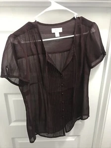 Ann Taylor Loft Sheer Top Size 10 Button Up - Picture 1 of 6