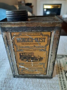 1920s Antique WONDER MIST auto cleanser & polisher TIN one pint TERRIFIC GRAPHIC - Picture 1 of 11