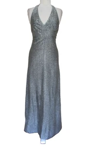 Vintage 60er 70er Jahre Young T Neckholder Maxikleid XS/S Damen Silber Lame' - Bild 1 von 11