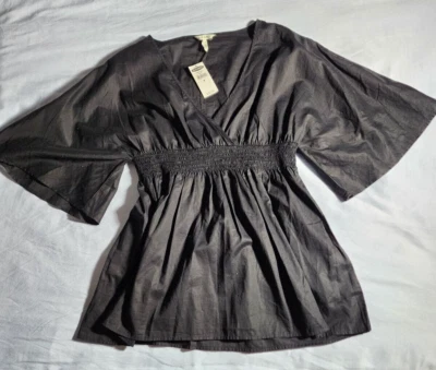 Blusa Old Navy Top Mujer Mediana Negra Cuello en V Manga Corta Foto 1 de 4