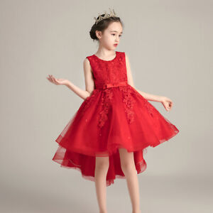 Summer Little Lace Princess Dress For Girls Trailing Evening Dresses 4-12 Years
