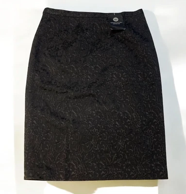 Vintage Doncaster Black Pencil Skirt Size 10 Jacquard Paisley Zip NWT Deadstock - Image 1 of 4