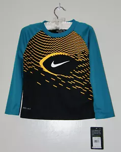 T-shirt Nike ragazzo nera Dri-Fit calcio grafica logo crew LS nuova con etichetta taglia 4 - Foto 1 di 10