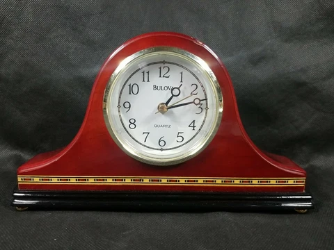 BULOVA Mantle Clock Maple and Cherry Wood WORKS 9x5 Great Shape See Pictures Cover