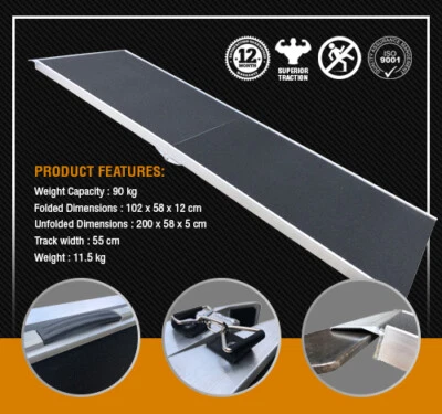 Aluminium Dog Animal Loading Ramp 2M 90KG Heavy Duty Pet Doggy Step Stairs - image 1 of 2