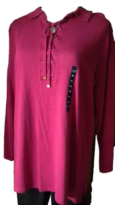 Chaps Desert Pink Collared Linen/Cotton L-Sleeve Sweater Top Sz XL - Picture 1 of 6