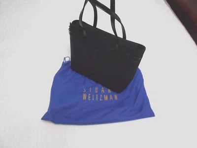 Stuart Weitzman~España~Negro~Mini Bolso de Mano de Cuero Lona Cartera + Bolsa para el Polvo Foto 1 de 4