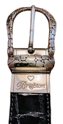 Brighton 罕见海军蛇皮专利带银扣女式腰带 M-32 — 第 1/4 张图片