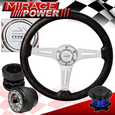 Metallic Black Steering Wheel + Black Extender + Quick Release For 86-89 Integra - Image 1 of 4