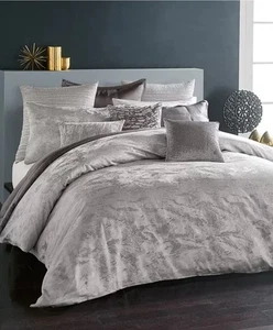 Donna Karan Home Luna Duvet Cover KING  + 2 Standard Shams ~ Platinum~NEW - Picture 1 of 5