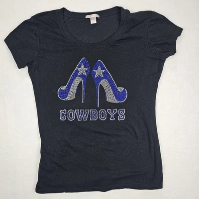 Dallas Cowboys Women's Bling High Heels T-stirt Size 3XL- Black Rhinestone Bling - Image 1 of 4