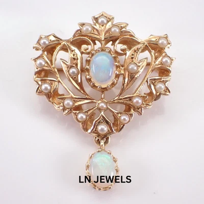 Broche prendedor vintage colgante ópalo de fuego genuino corte ovalado de 2 quilates enchapado en oro amarillo de 14 quilates Foto 1 de 4