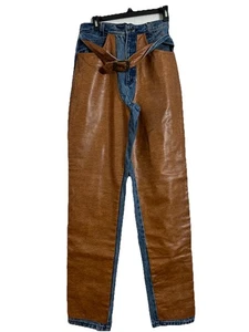 Vtg Roper Faux Leather Front Jeans Panel Chaps 11/12 High Rise Western 90s USA - Picture 1 of 6