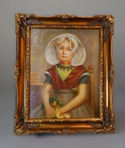 Oil Painting Portrait “Shy Dutch Girl” Signed By Van Dam - Beautifully Framed - Picture 1 of 7