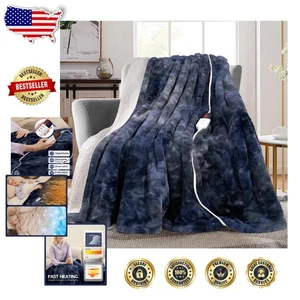 Luxurious Electric Heated Faux Rabbit Fur Throw - 62'' x 50'' with Auto Shut Off - Picture 1 of 12