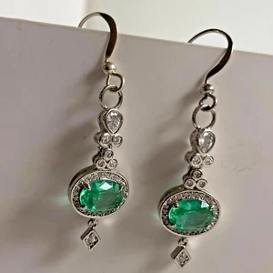 Ohrringe Ring Bombe Party simuliert grüner Edelstein filagran baumelt an Sterling Haken - Bild 1 von 7