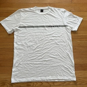 Camisa Oakley Para Hombre 2XL Blanca Gris Raya Única Logotipo Spellout - Imagen 1 de 4
