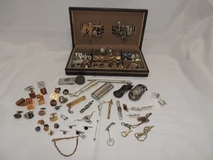 Huge Lot Vintage Cufflinks Tie Clips Knife Lighter Money Clip Pins Box. - Picture 1 of 24