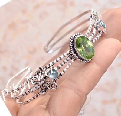 Bracciale moda in argento sterling 925 con peridoto taglio ovale e pietra... - Immagine 1 di 4