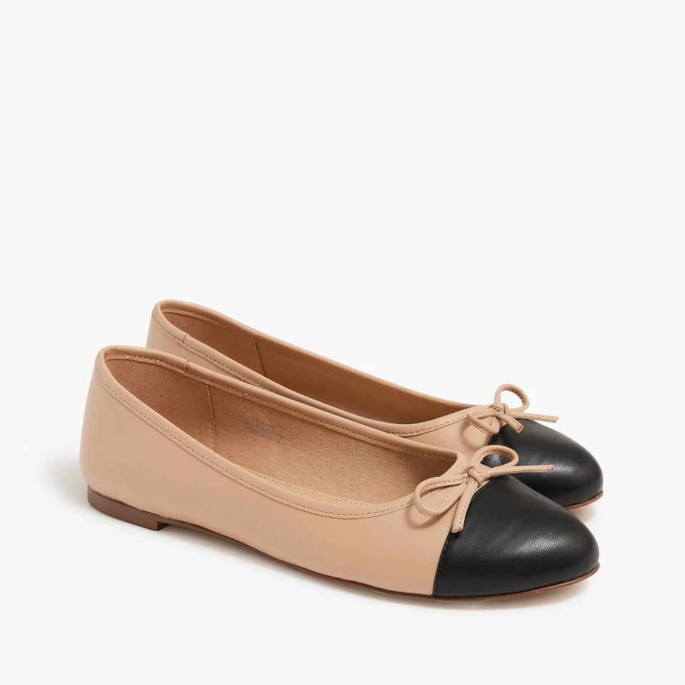 NUEVO CON ETIQUETAS J.Crew Factory Talla 8.5 Ballet Pisos con Puntera Negro Beige Sin Cordones Foto 1 de 3