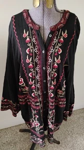 KARYN SEO Sz XL Tunic Top Blouse Floral Embroidered Cotton Long Sleeve USA - Picture 1 of 7