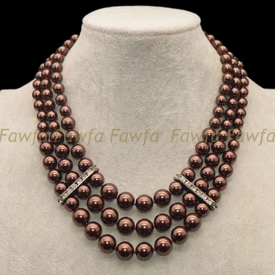 Collar 3 filas 8-10-12 mm multicolor concha perlas redondas en capas 17-19"" Foto 1 de 4