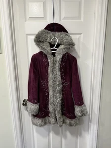 Vintage 70er Shaggy Penny Lane Kunstfellmantel mit Kapuze Junior Concept S lila - Bild 1 von 10