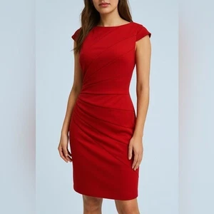 Jessica Simpson Sleeveless Side Ruched Poppy Red Bodycon Dress Size 2 - Picture 1 of 14