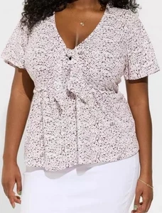 Torrid Heritage Jersey Tie Front Cotton Knit Top Plus Size 1X Purple Floral - Picture 1 of 11