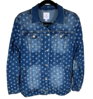 Женские Lularoe синий горошек длинным рукавом кнопка спереди Jaxon Jean куртка размер M - Изображение 1 из 4