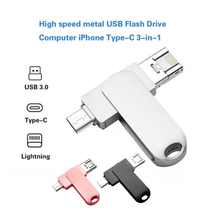 Metal 3-in-1 OTG USB Flash Drive 3.0 Type-C 1T 512G 32G for iPhone Android PC - Afbeelding 1 van 12