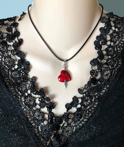 Piercing Wounded Heart Necklace Handmade Red Oil Drop Jewelry - Picture 1 of 6