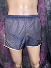 Vintage 1970s Fourbros Sun Faded Blue lined mens swim trunks 2” inseam 36-38