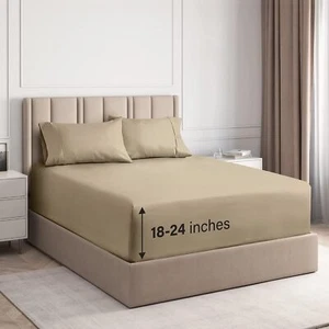 Extra Deep Pocket, 100% Cotton 400 Thread Count 4 Piece Sheet Set by CGK Linens - Picture 1 of 31