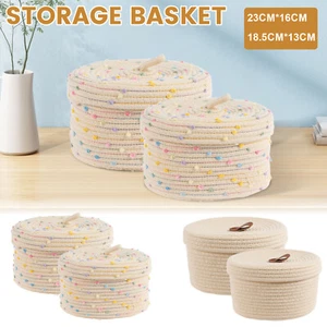 2Pcs Round Basket Deco Cotton Rope Storage Basket Portable Woven Storage .a - Picture 1 of 14