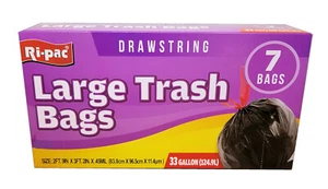 Ri-Pac Tall Drawstring Trash Bags Home Garden Kitchen Garbage 33 Gal 7 Bags Sale - Picture 1 of 1