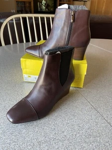 Circa JOAN & DAVID Luxe Cjyolindy Wedge Leather Ankle Boots, Brown (Size 8 M) - Picture 1 of 9