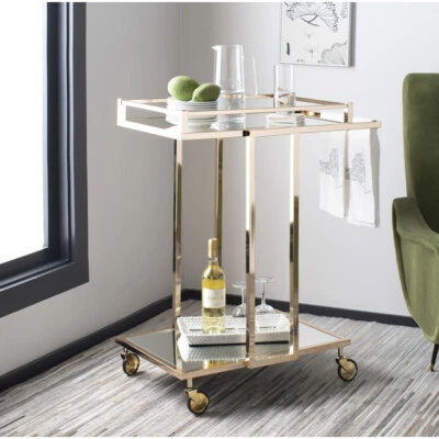 SAFAVIEH Capri 2-Tier Rectangle Bar Cart | Gold/ Mirror | - Image 1 of 4