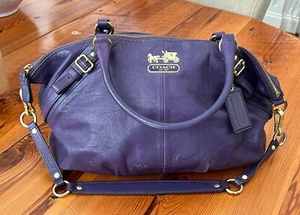 Lg Purple Coach Madison Sophia Top Handle Satchel Leather Brass Hardware 15955 - Picture 1 of 13